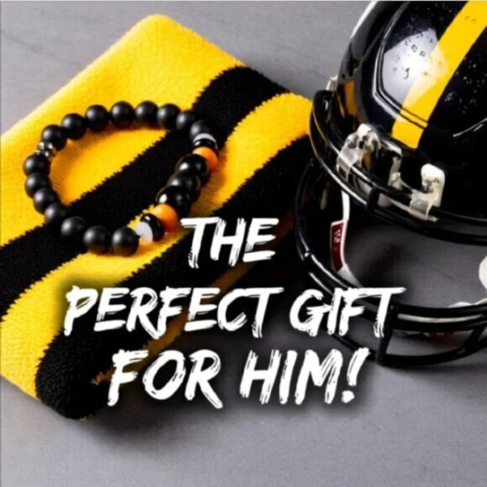Pittsburgh Steelers Fan Bracelet • Black Agate • Teen Boys Girls Unisex 6.75
